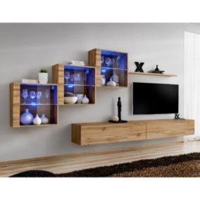 Meuble TV Mural Design "Switch XX" 330cm Naturel