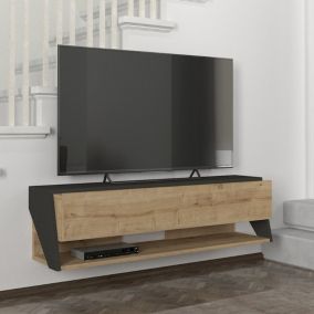 Meuble TV mural Kimitoön 120 x 32 x 33 cm effet chêne anthracite en.casa