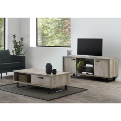 Meuble TV NEWTON  Chene clair avec 2 portes, 2 tiroirs et niches  L170 x H68 x P50 cm