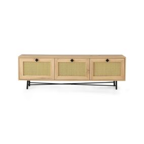 Meuble TV Nihal, Buffet de salon, Armoire basse pour TV, Base murale de rangement, 180x40h60 cm, Chêne et Noir