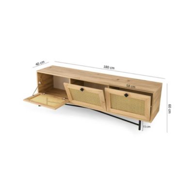 Meuble TV Nihal, Buffet de salon, Armoire basse pour TV, Base murale de rangement, 180x40h60 cm, Chêne et Noir