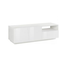 Meuble TV Nino, Buffet bas de salon avec 2 portes, Base pour meuble TV, 100% Made in Italy, 150x43h46 cm, Blanc brillant