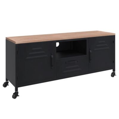 Meuble TV Noir 110x30x43 cm Fer et bois de pin massif - Prolenta Premium