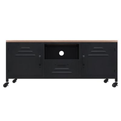 Meuble TV Noir 110x30x43 cm Fer et bois de pin massif - Prolenta Premium