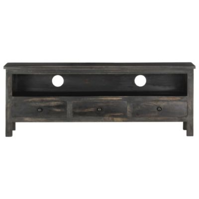Meuble TV Noir 120x30x45 cm Bois solide de manguier - Prolenta Premium