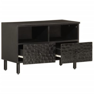 Meuble TV noir 70x33x46 cm bois massif de manguier - Prolenta Premium