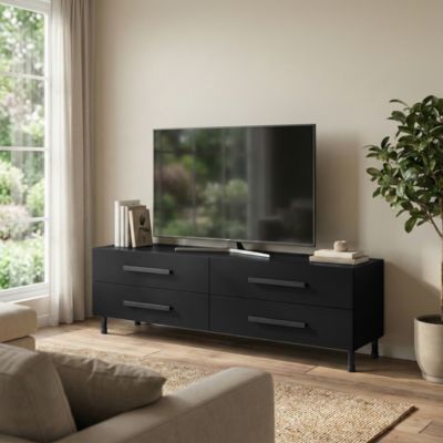 Meuble TV noir avec 4 tiroirs GoodHome Atomia H. 37 x L. 150 x P. 45 cm