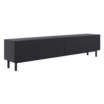 Meuble TV noir avec façade à rainures 175 cm Veldio New