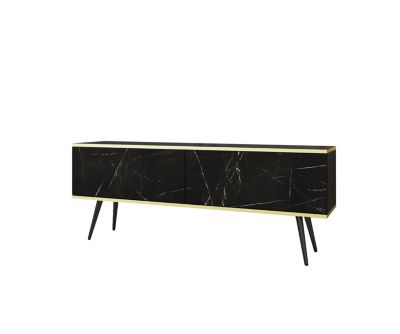 Meuble TV  Noir Avec Pieds En Noir, 135 X 30 X 32 Cm
