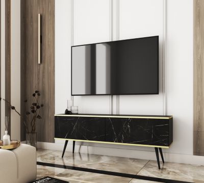 Meuble TV  Noir Avec Pieds En Noir, 135 X 30 X 32 Cm