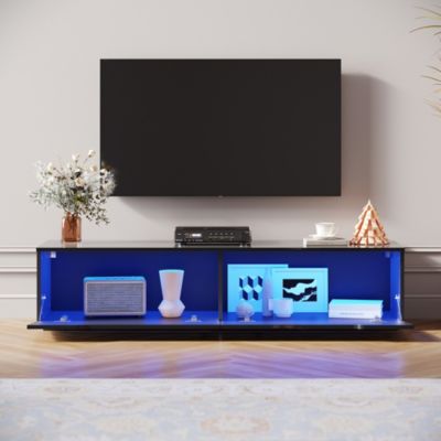 Meuble TV  Noir LED SIRHONA H35xL140xP30cm avec 2 portes - Grande capacité de stockage