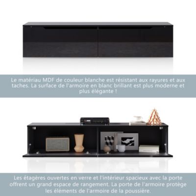 Meuble TV  Noir LED SIRHONA H35xL140xP30cm avec 2 portes - Grande capacité de stockage