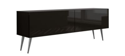 Meuble TV : Noir Mat/Noir Brillant, Pieds Chromés, 140 x 52 x 32 cm