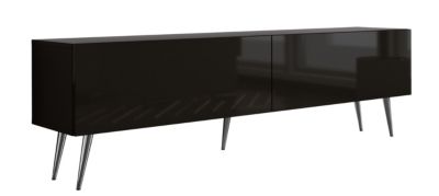 Meuble TV : Noir Mat/Noir Brillant, Pieds Chromés, 170 X 52 X 32 Cm
