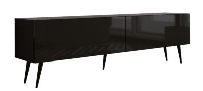 Meuble TV : Noir Mat / Noir Brillant, Pieds Noirs, 170 X 52 X 32 Cm