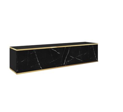Meuble TV, Noir Mat / Noir royal marbre, 135 x 32 x 30 cm, Push to Open