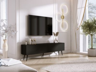 Meuble TV : Noir Mat, Pieds Noirs, 170 X 52 X 32 Cm