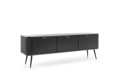 Meuble TV : noir, pieds noir, 168 x 57 x 39 cm