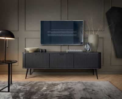 Meuble TV : noir, pieds noir, 168 x 57 x 39 cm