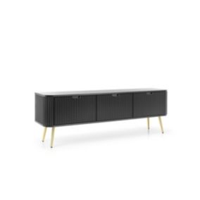 Meuble TV : noir, pieds or, 168 x 57 x 39 cm