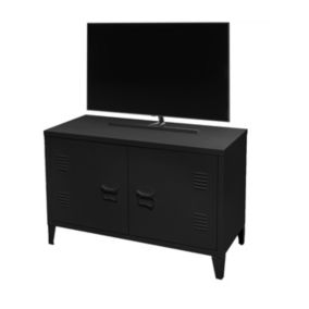 Meuble TV noir style industriel avec 2 portes en métal 100x40xH53cm