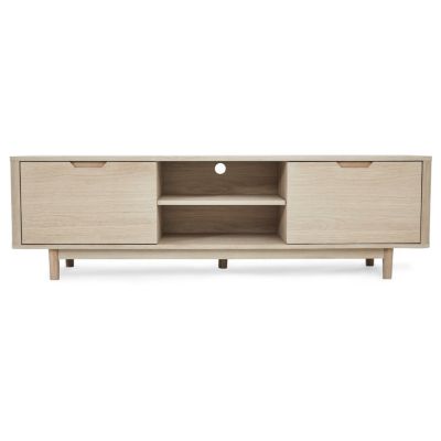 Meuble TV Nyborg avec 3 portes et 2 niches - Chêne massif et MDF - Naturel