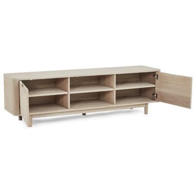 Meuble TV Nyborg avec 3 portes et 2 niches - Chêne massif et MDF - Naturel