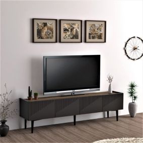 Meuble TV Oppdal à 2 portes avec espace de rangement 45 x 154 x 37 cm anthracite / effet noyer en.casa