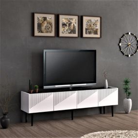 Meuble TV Oppdal à 2 portes avec espace de rangement 45 x 154 x 37 cm blanc / marbre noir en.casa