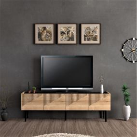 Meuble TV Oppdal à 2 portes avec espace de rangement 45 x 154 x 37 cm effet chêne / marbre noir en.casa