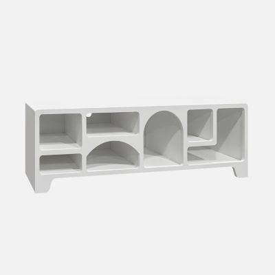 Meuble tv organique effet bois blanc 160cm avec 7 niches de rangement L160cm