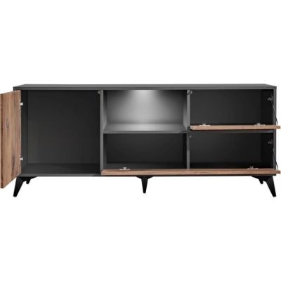 Meuble TV Orvieto Komodee - LEDs blanches - Chene Bijoux et Anthracite - Facades en Mat - 150x65x40 cm