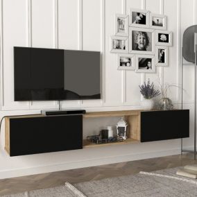 Meuble TV Paltamo 180 x 31 x 29,5 cm effet chêne et noir en.casa