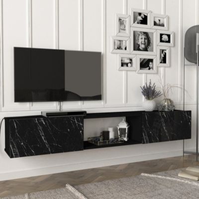 Meuble TV Paltamo 180 x 31 x 29,5 cm effet marbre noir en.casa