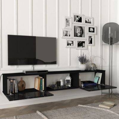 Meuble TV Paltamo 180 x 31 x 29,5 cm effet marbre noir en.casa