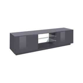 Meuble TV Paride, Buffet bas de salon avec 2 portes, Base pour meuble TV, 100% Made in Italy, 180x41h46 cm, Anthracite Brillant