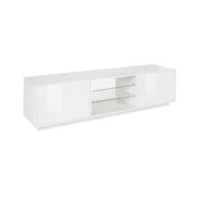 Meuble TV Paride, Buffet bas de salon avec 2 portes, Base pour meuble TV, 100% Made in Italy, 180x41h46 cm, Blanc brillant