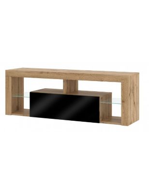 Meuble TV à poser ou à suspendre EVEREST coloris chêne et noir 140x35x50 cm-Sans LED---140