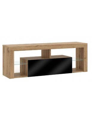 Meuble TV à poser ou à suspendre EVEREST coloris chêne et noir 140x35x50 cm-Sans LED---140
