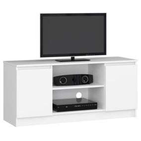 Meuble TV pour salon AKORD Blanc 120 cm 2 portes façade Blanche 2 étagères 120x40x55 cm