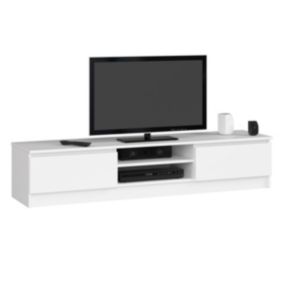 Meuble TV pour salon AKORD Blanc 160 cm 2 portes façade Blanche 2 étagères 160x40x33 cm