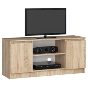 Meuble TV pour salon AKORD Chêne Sonoma 120 cm 2 portes façade Chêne Sonoma 2 étagères 120x40x55 cm