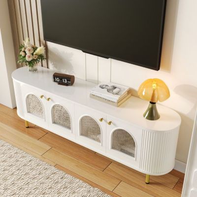 Meuble TV - PROMIRACAL - PROMI - Blanc - 4 portes - 170x35x55 cm