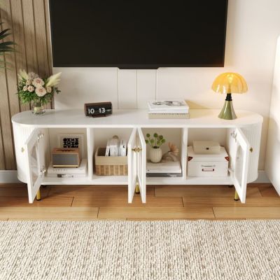 Meuble TV - PROMIRACAL - PROMI - Blanc - 4 portes - 170x35x55 cm