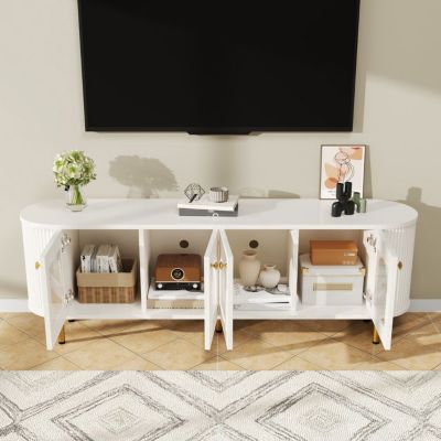 Meuble TV - PROMIRACAL - PROMI - Blanc - 4 portes - 170x35x55 cm