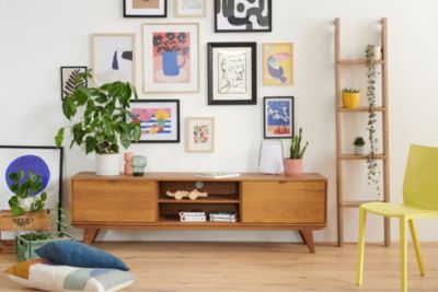 Meuble TV rétro en bois 2 niches 2 portes L180 bronze - MALLET