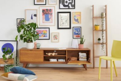 Meuble TV rétro en bois 2 niches 2 portes L180 bronze - MALLET