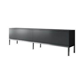 Meuble TV Regulus, Buffet de salon, Armoire basse pour TV, Base murale de rangement, 180x30h47 cm, Anthracite et Argent