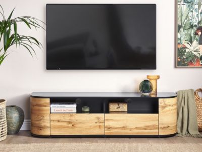 Meuble TV rustique en mdf bois clair JEROME