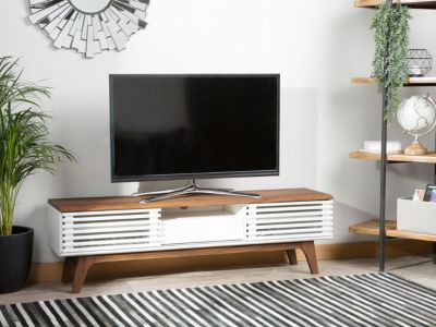 Meuble TV rustique en panneau de particules de bois blanc DETROIT